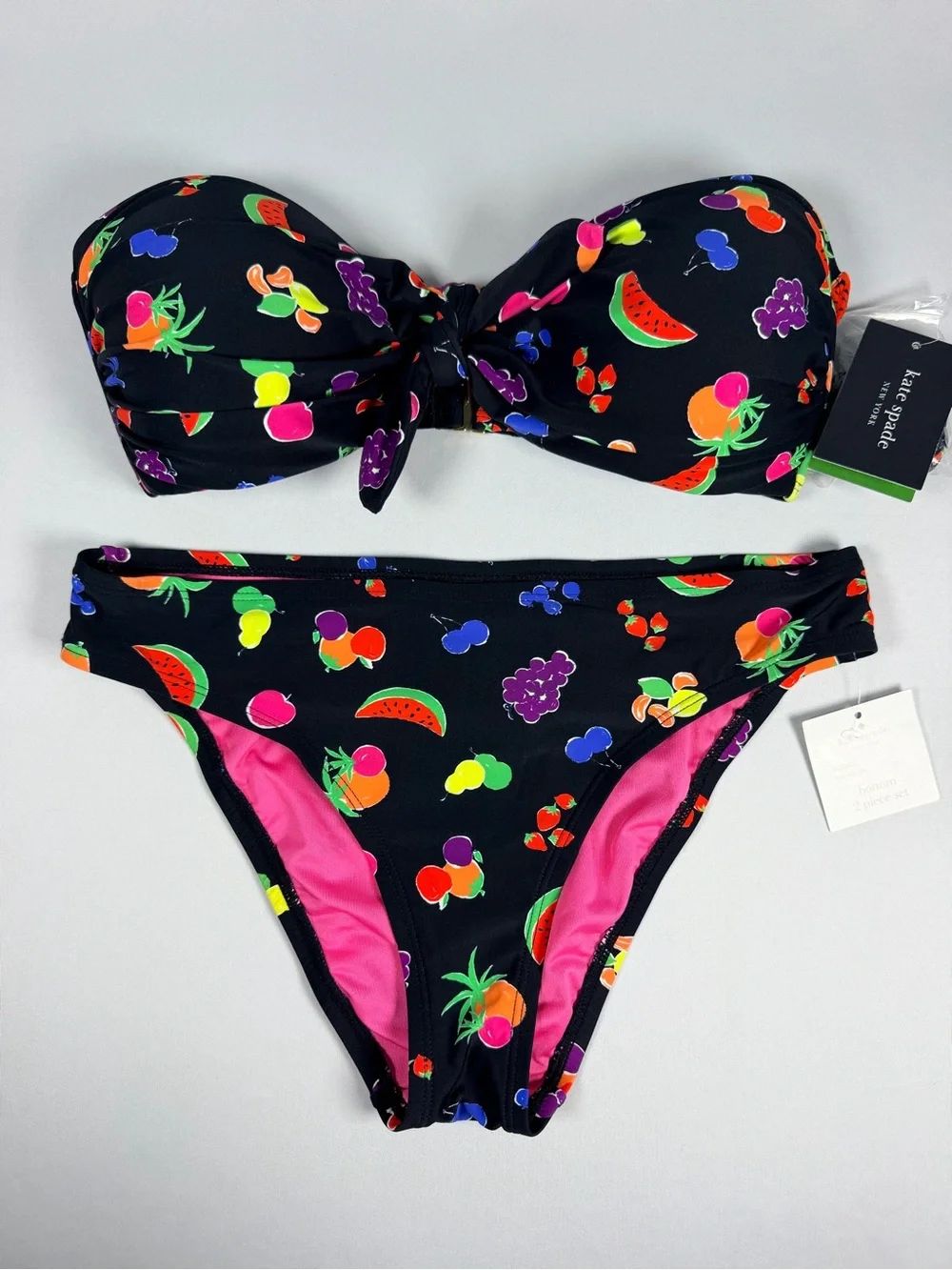kate spade Black Bandeau Bikini with Neon Fruit Print